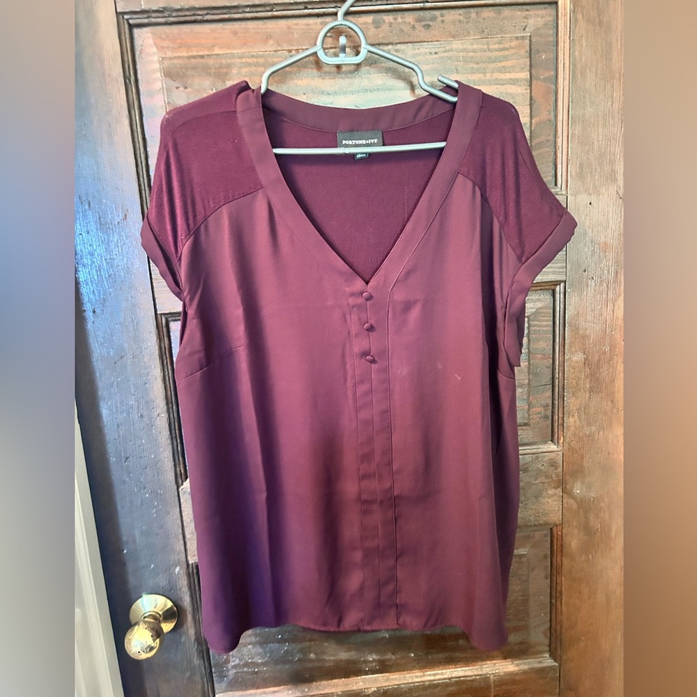 NWOT Elegant Burgundy V-Neck Blouse
